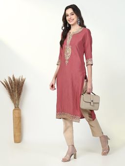 SHOWOFF - Women's Pink Solid Straight Kurta