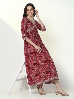 SHOWOFFFF - Women's Red Floral Anarkali Kurta
