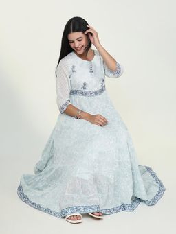 SHOWOFF - Women's Blue Floral Anarkali Kurta
