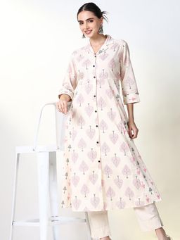 SHOWOFF - Women's Cream Ethnic Motifs A-Line Kurta