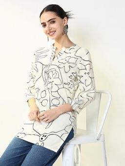 SHOWOFF - Women's Off White Abstract Straight Kurti