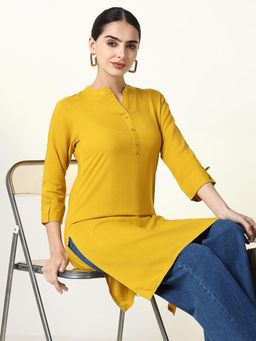 SHOWOFF - Women's Yellow Solid Straight Kurti