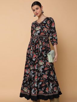 SHOWOFF - Women's Black Floral Anarkali Kurta