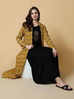 SHOWOFF - Women's Yellow A-Line Kurta with Shrug (Set of 2)