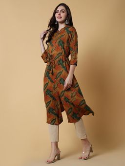 SHOWOFF - Women's Brown Floral A-Line Kurta