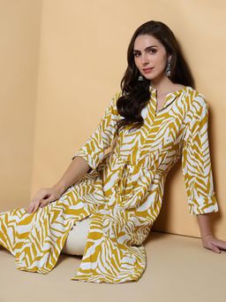 SHOWOFF - Women's Yellow Printed A-Line Kurta
