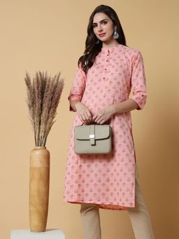 SHOWOFF - Women's Pink Floral Straight Kurta