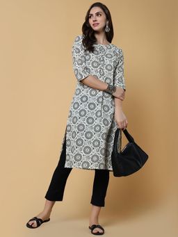 SHOWOFFFF - Women's Off White Ethnic Motifs Straight Kurta