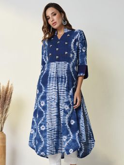 SHOWOFF - Women's Blue Ethnic Motifs A-Line Kurta