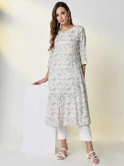 SHOWOFF - Women's Cream Floral A-Line Kurta