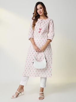 SHOWOFF - Women's White Animal Straight Kurta