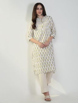SHOWOFF - Women's Cream Floral Straight Kurta