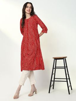 SHOWOFF - Women's Red Bandhani A-Line Kurta