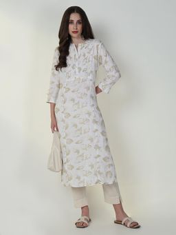 SHOWOFF - Women's White Printed A-Line Kurta