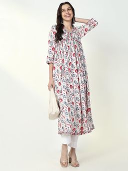 SHOWOFF - Women's White Floral Anarkali Kurta