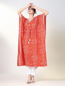 SHOWOFF - Women's Orange Ethnic Motifs Kaftan