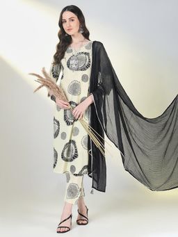 SHOWOFFFF - Women Yellow Printed Kurta with Pant and Dupatta (Set of 3)