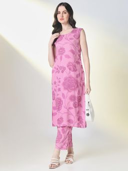 SHOWOFFFF - Women Purple Floral Kurta with Pant (Set of 2)