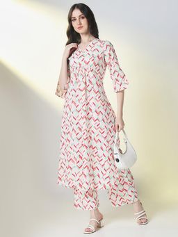 SHOWOFFFF - Women Cream Printed Kurta with Pant (Set of 2)