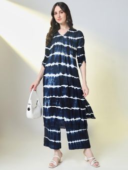 SHOWOFFFF - Women Blue Tie & Dye Kurta with Palazzo (Set of 2)