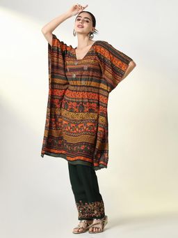 SHOWOFFFF - Women Multi-Color Printed Kaftan with Pant (Set of 2)