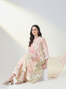 SHOWOFF - Women Cream Floral Kurta with Pant and Dupatta (Set of 3)