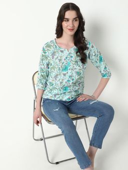 SHOWOFFFF - Women's Blue Floral Regular Kurti