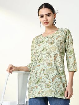 SHOWOFF - Women's Green Floral Regular Kurti