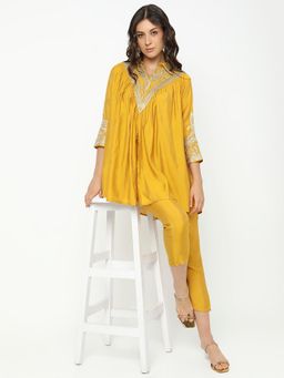 SHOWOFF - Women Yellow Silk Blend Embroidered Co-Ord Set