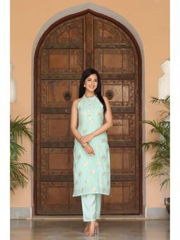 Vaamsi - Womens Poly-chanderi Printed Kurta Trousers Green (VKSET1259 ) (Set of 2)