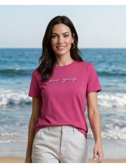 Nobero - Pink Women Stylish Regular Fit Typography Printed T-Shirt