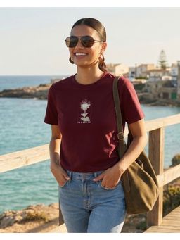 Nobero - Maroon Women Stylish Regular Fit Graphic Printed T-Shirt