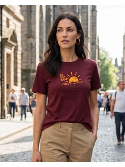 Nobero - Maroon Womens Stylish Regular Fit Graphic Printed T-Shirt
