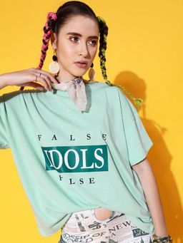STREET 9 - Women Green Over Size T-Shirt