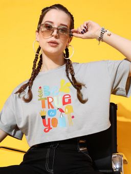 STREET 9 - Grey Crop Loose T-Shirt
