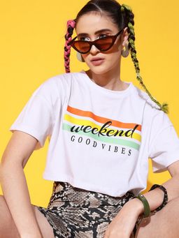 STREET 9 - White Crop Loose T-Shirt