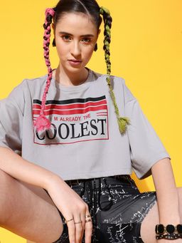 STREET 9 - Grey Crop Loose T-Shirt