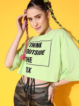 STREET 9 - Women Green Boxy Crop T-Shirt