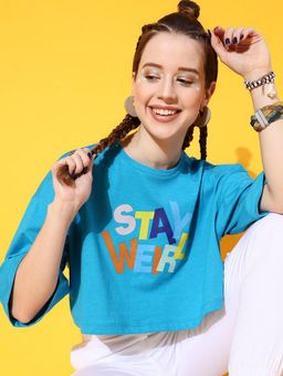 STREET 9 - Blue Crop Boxy T-Shirt