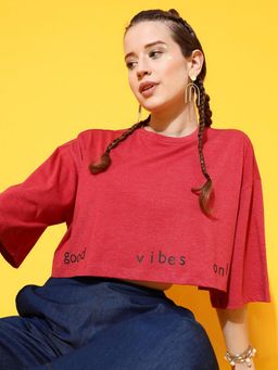 STREET 9 - Women Red Crop Boxy T-Shirt