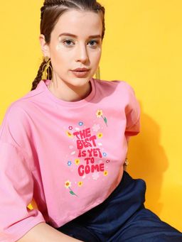 STREET 9 - Women Pink Crop Boxy T-Shirt