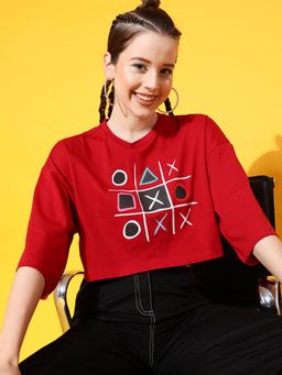 STREET 9 - Women's Red Crop Boxy T-Shirt