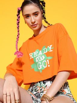 STREET 9 - Orange Boxy Crop T-Shirt