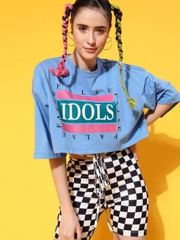 STREET 9 - Blue Boxy Crop T-Shirt