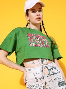 STREET 9 - Women Green Crop Loose T-Shirt
