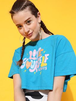 STREET 9 - Turquoise Crop Loose T-Shirt
