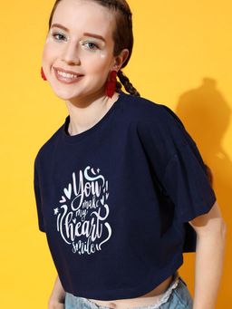 STREET 9 - Navy Blue Crop Loose T-Shirt