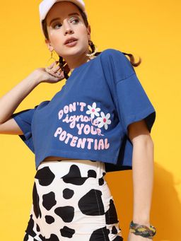 STREET 9 - Blue Crop Loose T-Shirt