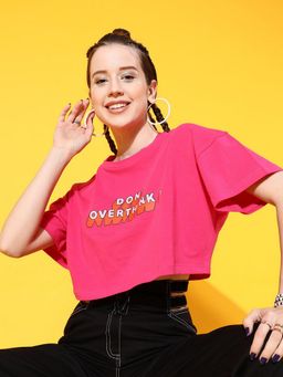 STREET 9 - Women Pink Crop Loose T-Shirt