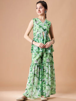 Cherry & Jerry - Green Tie and Dye Sequin Party Kurta with Sharara (Set of 2)